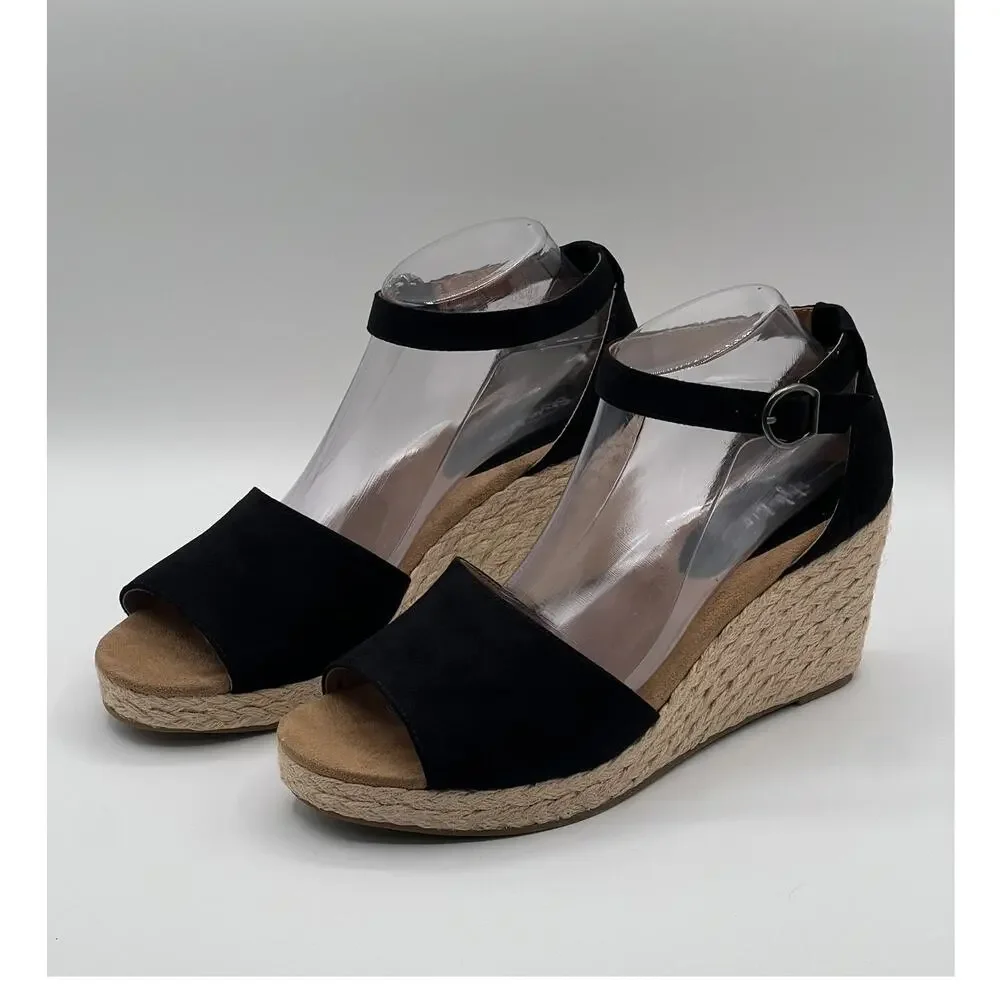 STYLE & CO WOMEN'S SELEENEY FAUX SUEDE WEDGE SANDALS BLACK 10W NEW